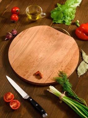 Разделочная доска KETT-UP ECO WOOD & FOOD Ø 24см круглая с ручкой деревянная